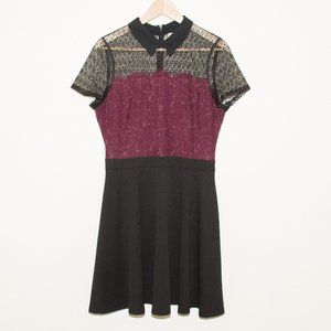 Elle Purple and Black Collared Lace Short Sleeve Dress